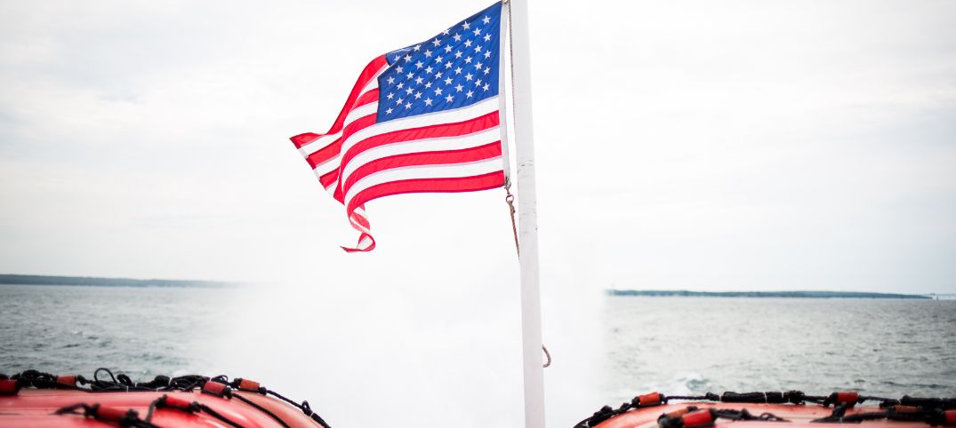 american flag on boat