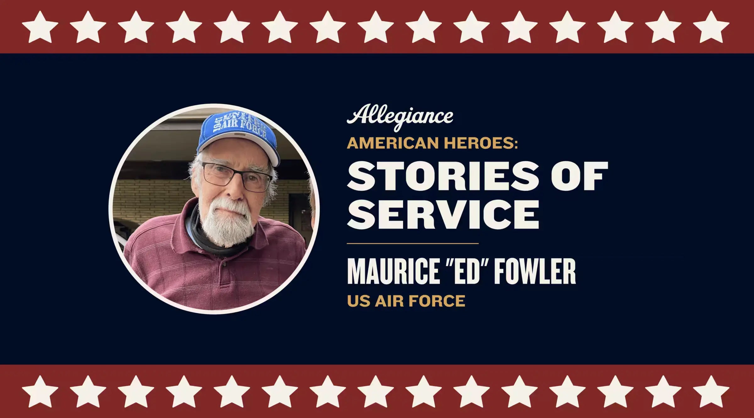 Maurice "Ed" Fowler, a US Air Force veteran, stands with a solemn expression wearing a cap and glasses